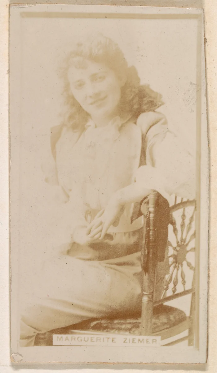 Marguerite Ziemer, from the Actresses series (N245) issued by Kinney Brothers to promote Sweet Caporal Cigarettes by Kinney Brothers Tobacco Company, photograph, 1890
