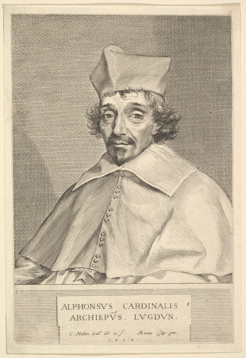 Alphonse Du Plessis de Richelieu, cardinal de Lyon by Claude Mellan, print, 1636