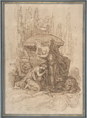 Landscape with a Memorial Scene by Ennemond Alexandre Petitot, drawing, 1727-1801