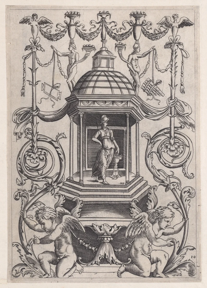 Ornamental Panel by Agostino Veneziano, print, 1514-1536