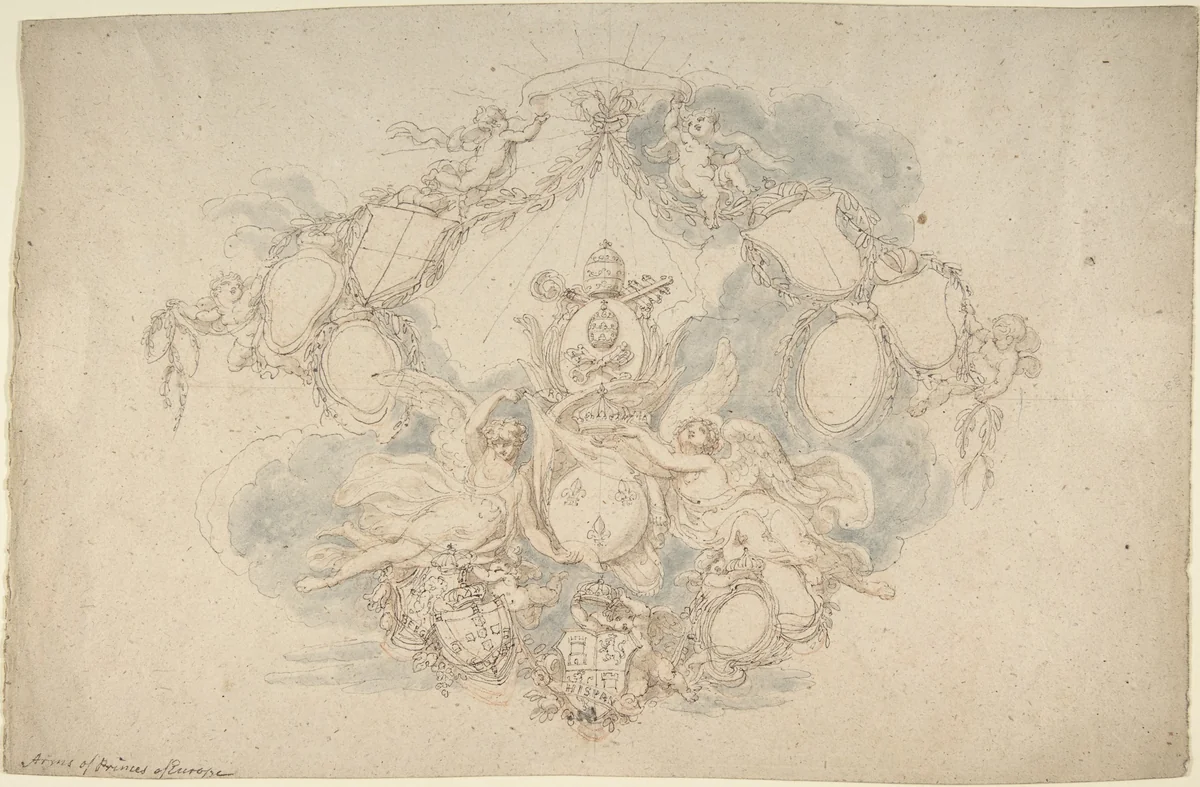 Design of the Arms of the Princes of Europe by Edward Francis Burney, drawing, 1780-1848