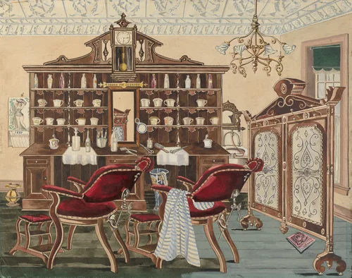 Barber Shop by Perkins Harnly, index of american design, 1935-1942