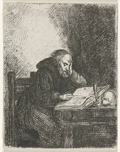 Lezende monnik by David van der Kellen, print, 1814-1879