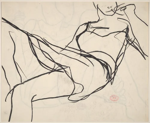Untitled [seated woman holding a cigarette and touching her foot] by Richard Diebenkorn, drawing, 1955-1967