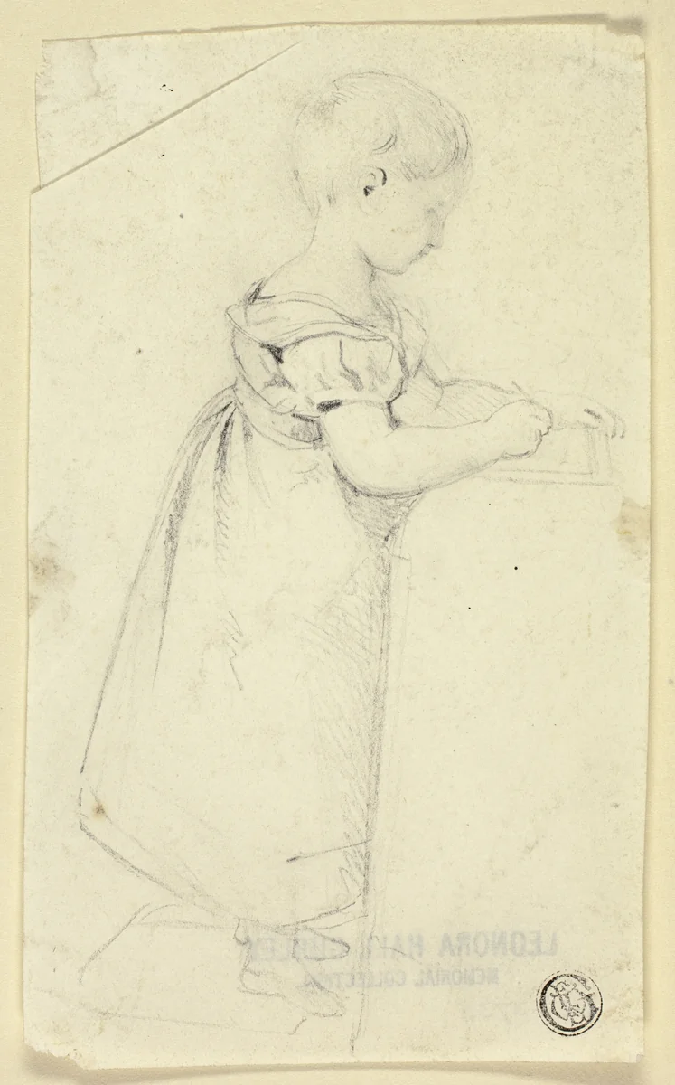 Little Girl Standing at Desk and Writing by Edmund Thomas Parris, drawing, 1817-1832