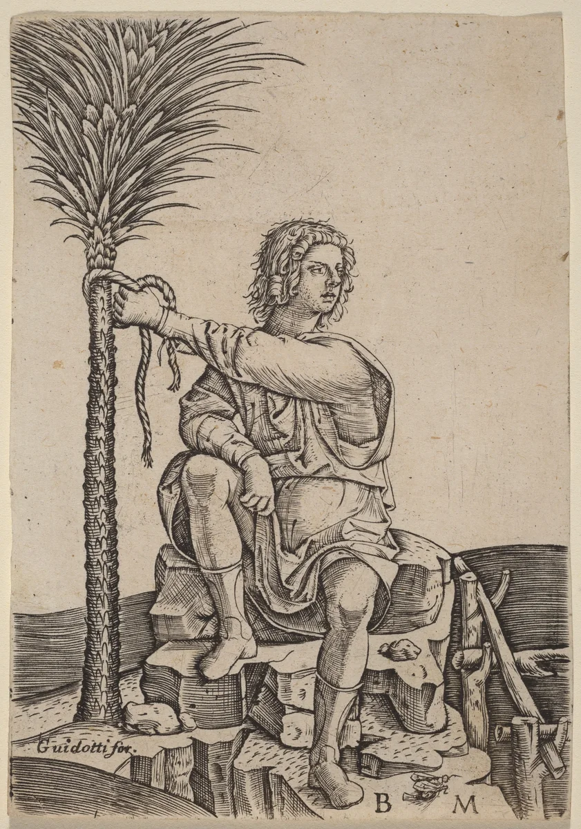 Man Seated by a Palm Tree by Benedetto Montagna, print, 1510-1515