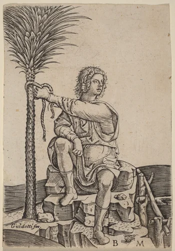 Man Seated by a Palm Tree by Benedetto Montagna, print, 1510-1515