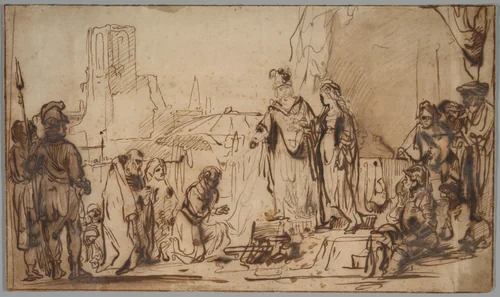 Scipio Returning the Spanish Bride to Her Family by Rembrandt van Rijn, drawing, 1635-1645