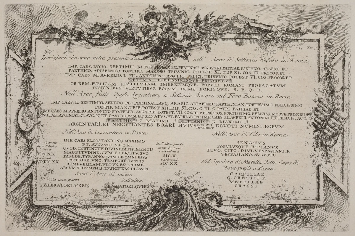 Text Plate by Giovanni Battista Piranesi, portfolio, 1748