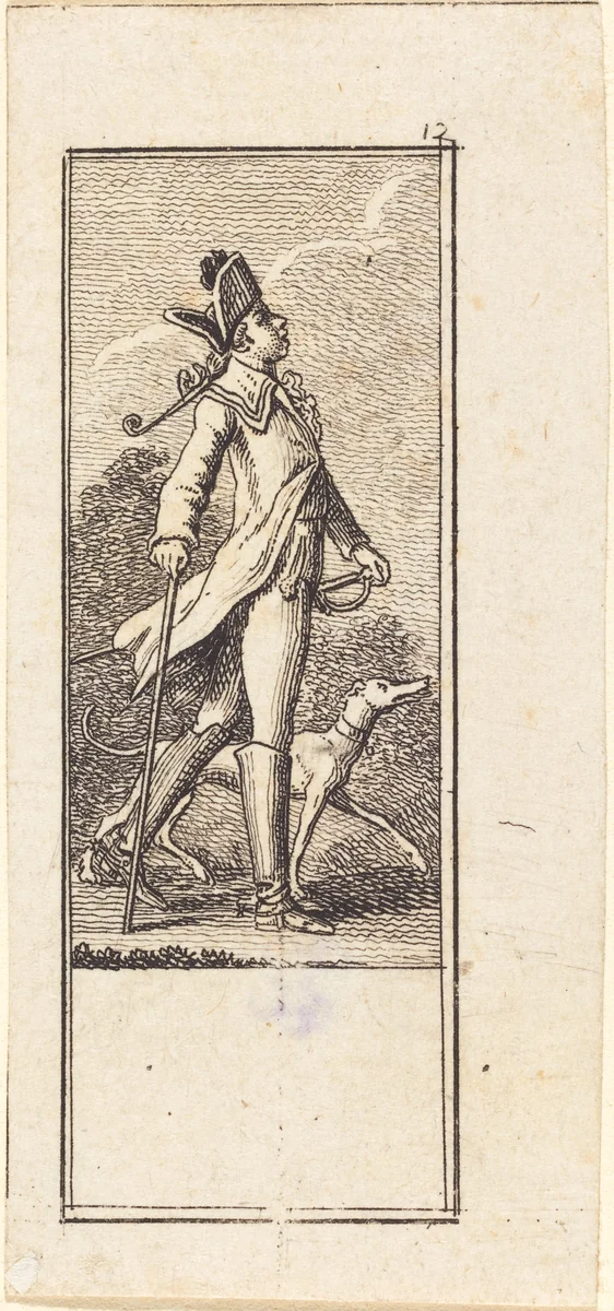 Young Man with Sword, Cane and Dog by Daniel Nikolaus Chodowiecki, print, 1784