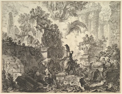 Frontispiece, with Statue of Minerva, from "Vedute di Roma" by Giovanni Battista Piranesi, print, 1743-1753
