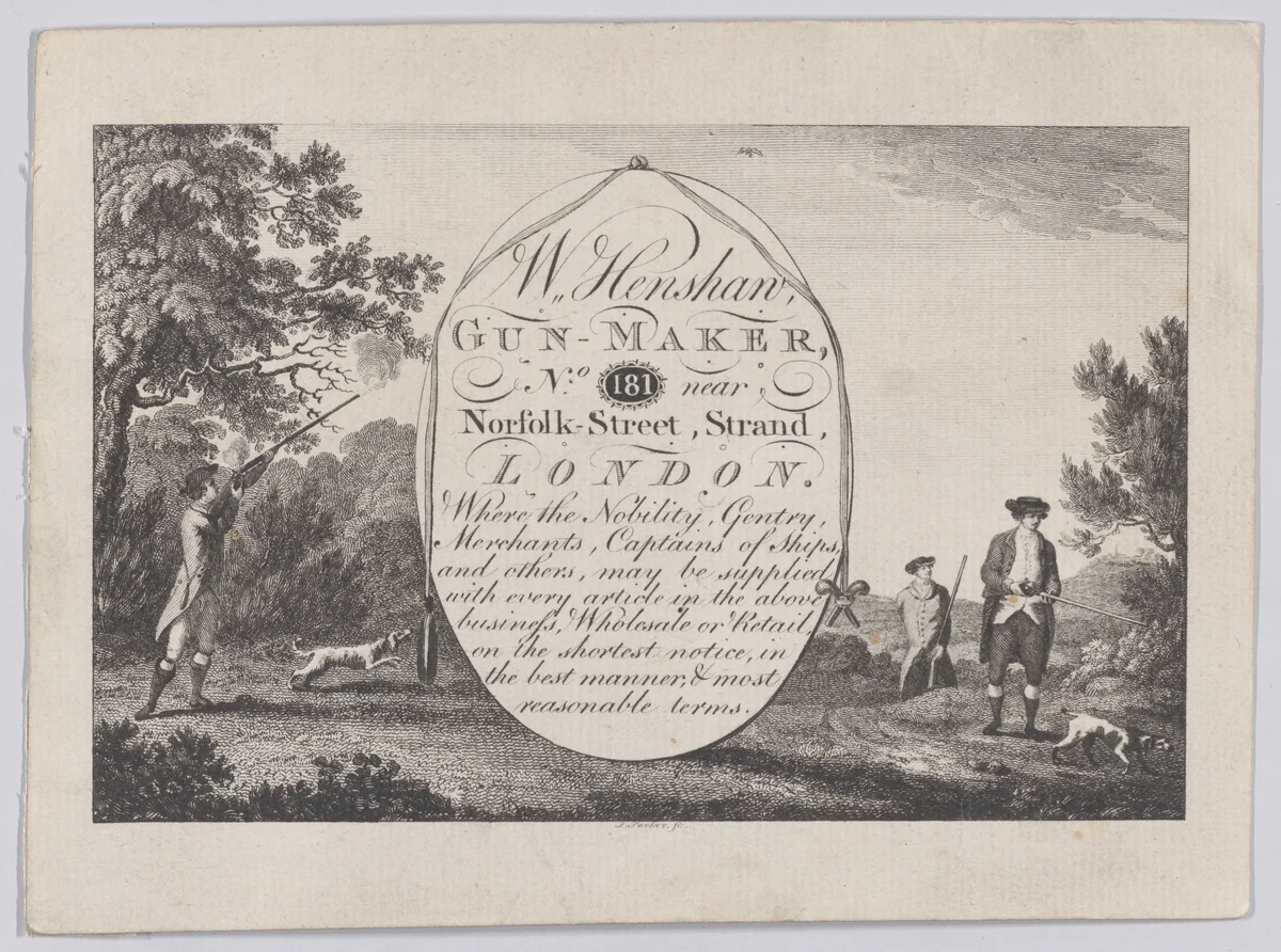 Trade Card for William Henshaw, Gunmaker by anonymous, print, 1758-1795