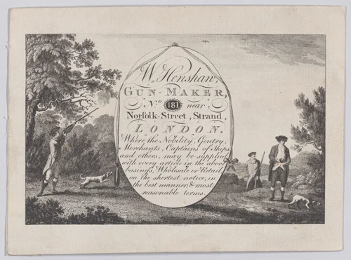 Trade Card for William Henshaw, Gunmaker by anonymous, print, 1758-1795