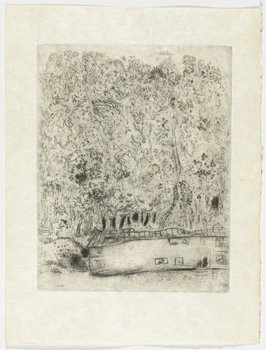 The Old Park of Pliouchkine (Le vieux parc de Pliouchkine), plate XXXIX (supplementary suite) from Les Âmes mortes by Marc Chagall, illustrated book, 1923