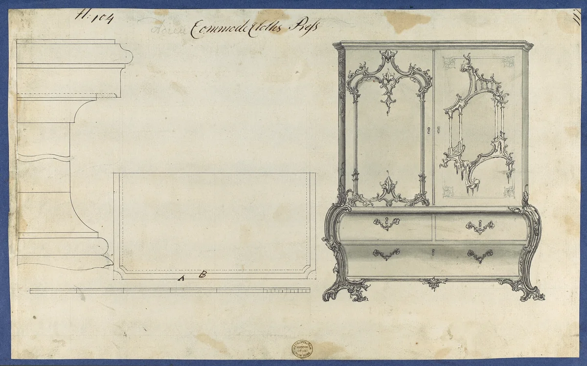 Commode Clothes Press, from Chippendale Drawings, Vol. II by Thomas Chippendale, drawing, 1753