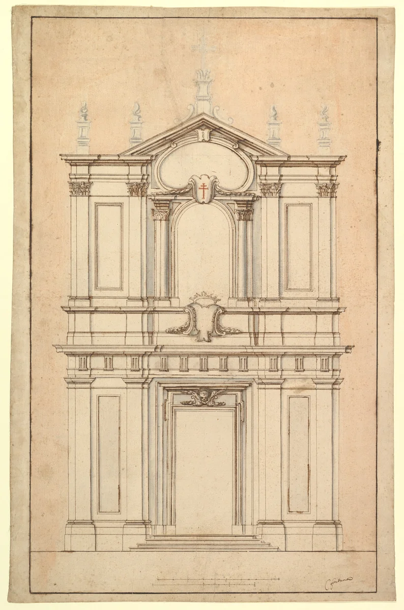 Design for the Façade of Santi Faustino e Giovita, Rome by Carlo Fontana, drawing, 1652-1725