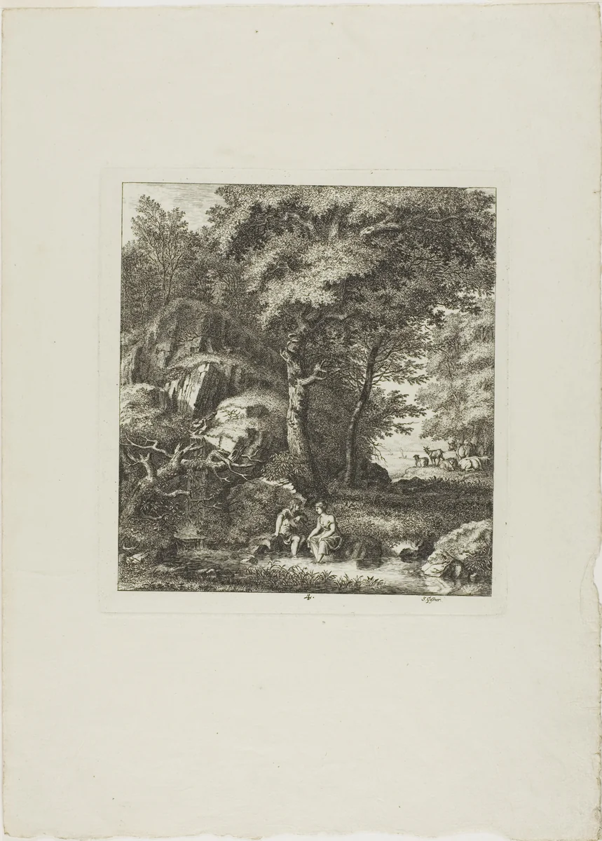 Couple Seated in a Glade by Salomon Gessner, print, 1764