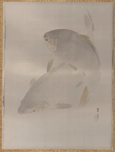 Carp swimming by Watanabe Seitei (渡辺省亭), painting, 1877-1897