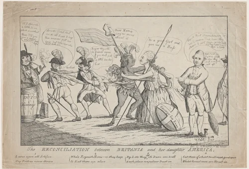 The Reconciliation Between Britannia and Her Daughter America by Thomas Colley, print, 1782