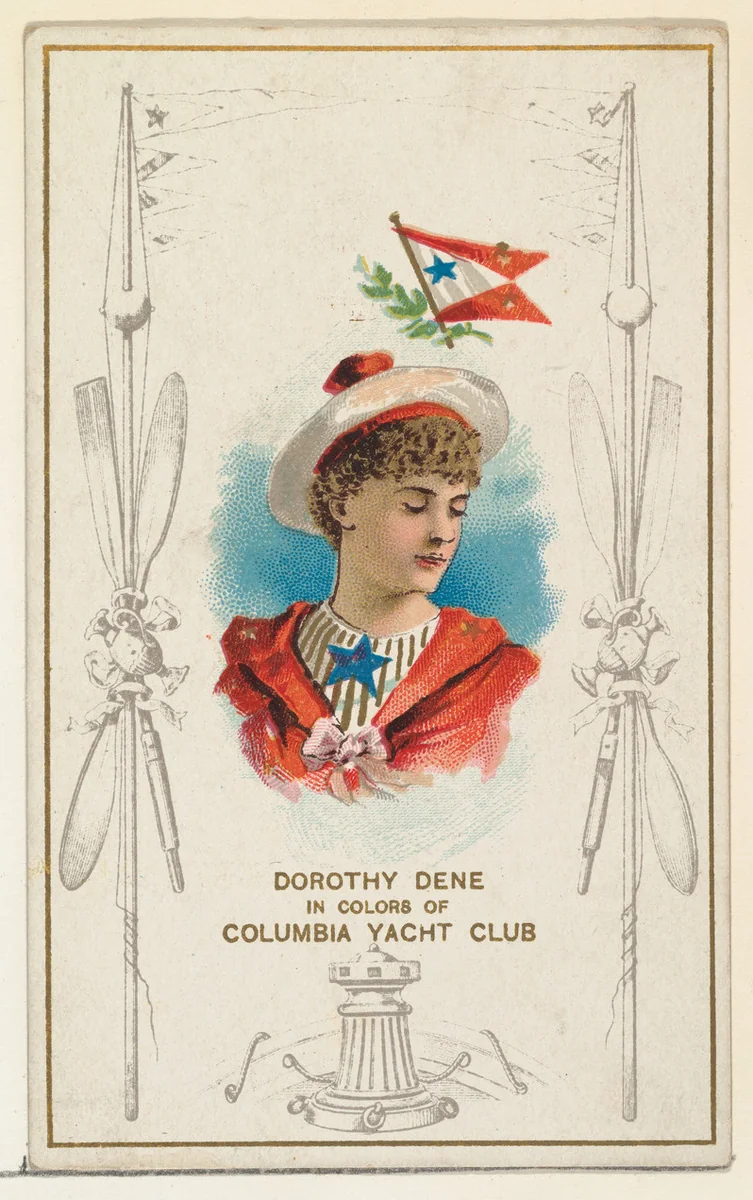 Dorothy Dene in Colors of Columbia Yacht Club, from the Yacht Colors of the World series (N140) issued by Duke Sons & Co. to promote Honest Long Cut Tobacco by W. Duke, Sons & Co., print, 1890