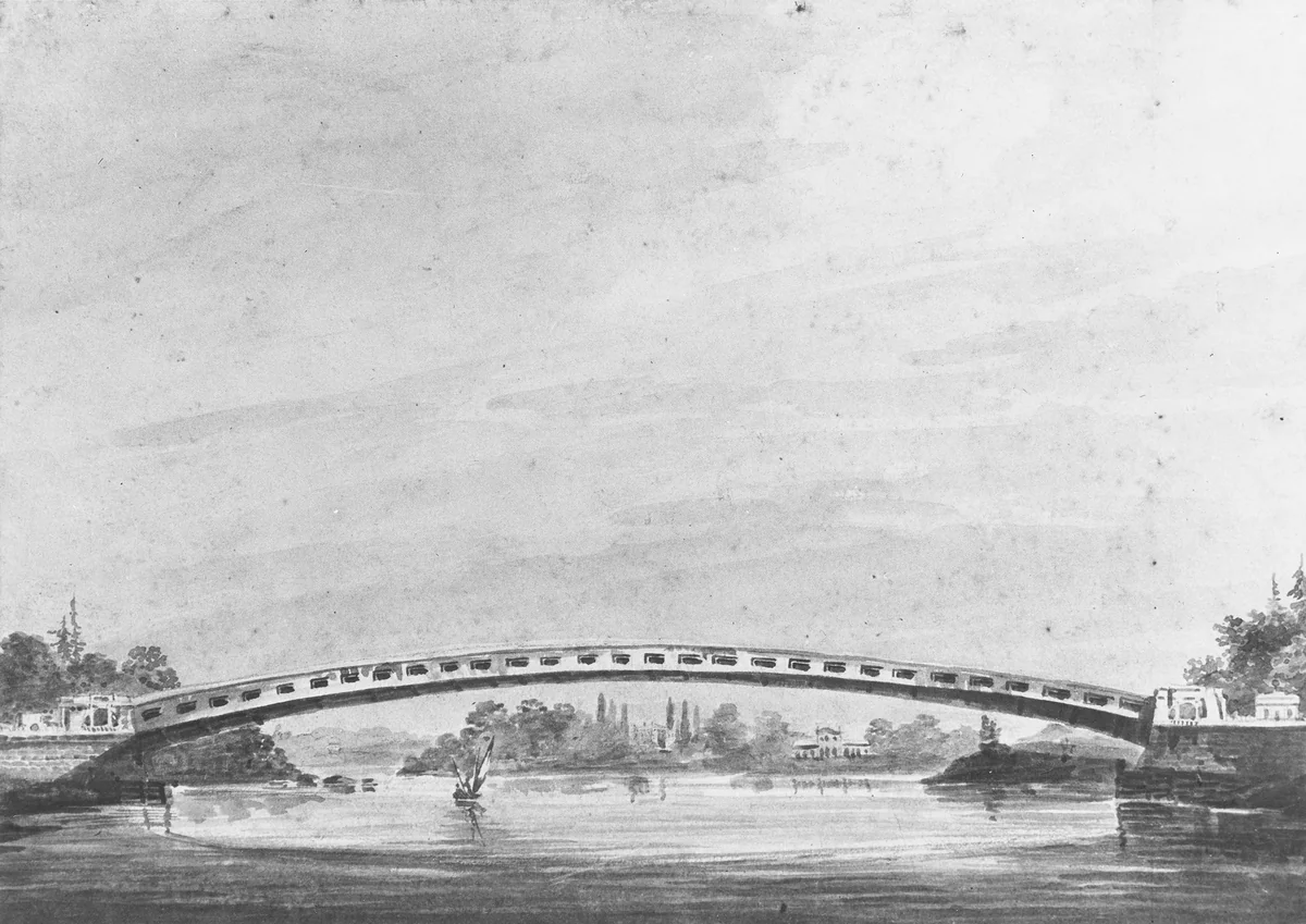 The Upper Bridge over the Schuylkill, Philadelphia—Lemon Hill in the Background by Pavel Svinin, artwork, 1811-1816