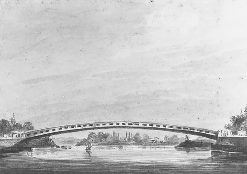 The Upper Bridge over the Schuylkill, Philadelphia—Lemon Hill in the Background by Pavel Svinin, artwork, 1811-1816