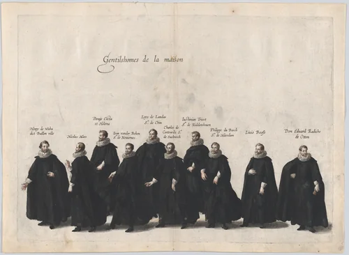 Plate 24: Gentlemen of the house marching in the funeral procession of Archduke Albert of Austria; from 'Pompa Funebris ... Alberti Pii' by Cornelis Galle, print, 1623