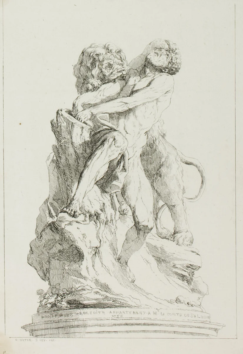 Milo of Croton by Charles-François Hutin, print, 1764