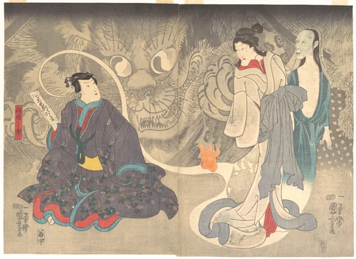 Scene from a Ghost Story: The Okazaki Cat Demon by Utagawa Kuniyoshi (歌川國芳), print, 1840-1860