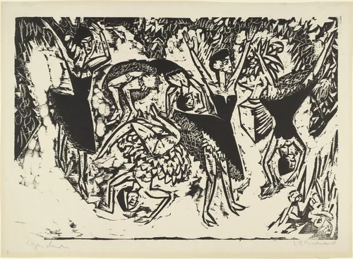 Somersaulting Acrobatic Dancers (Sich überschlagende akrobatische Tänzerinnen) by Ernst Ludwig Kirchner, print, 1913