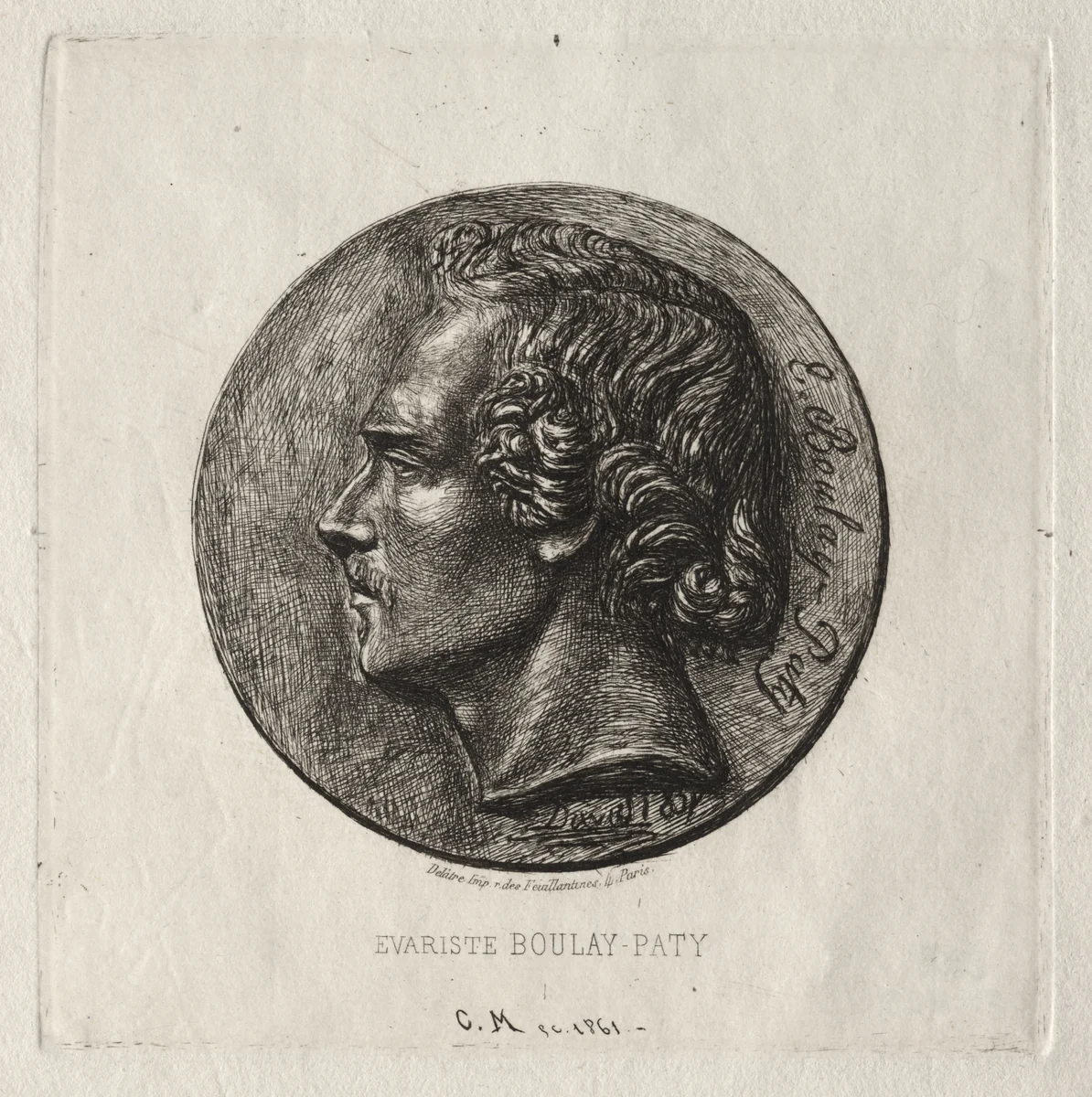 Evariste Boulay-Paty; a Poet by Charles Meryon, print, 1861