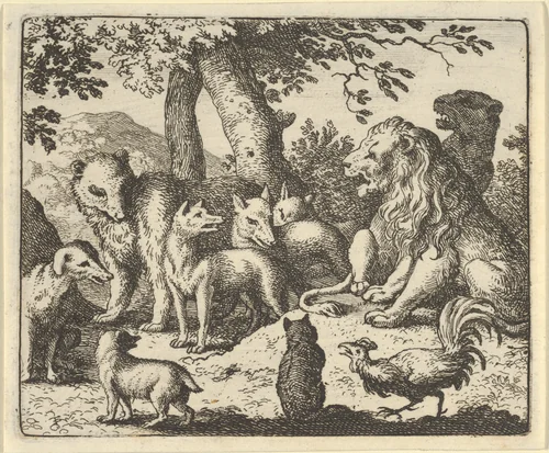 Renard Exonerates Himself of His Crimes Before the Lion from Hendrick van Alcmar's Renard The Fox by Allart van Everdingen, print, 1650-1675