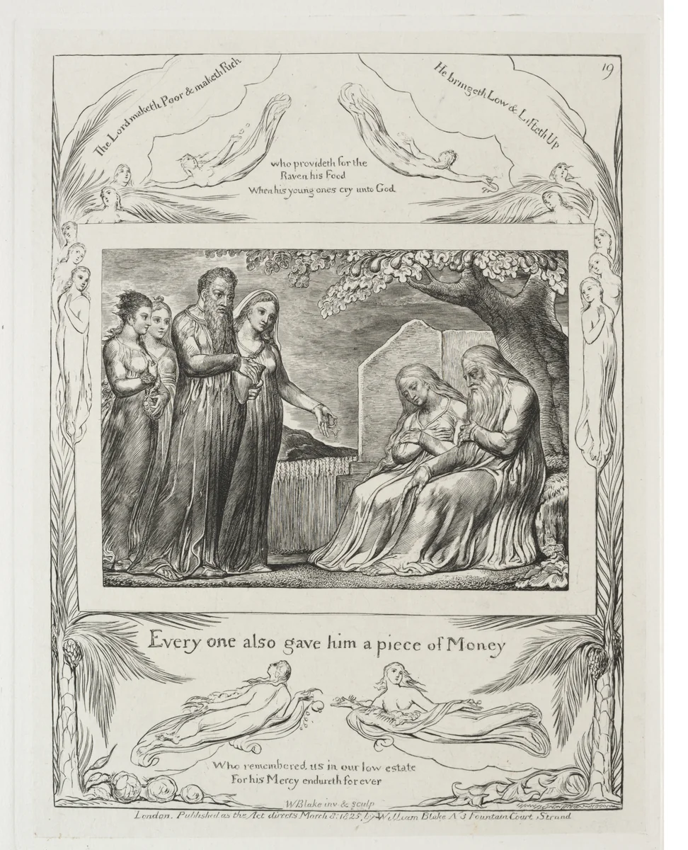 The Book of Job: Pl. 19, Every one also gave him a piece of money by William Blake, print, 1825