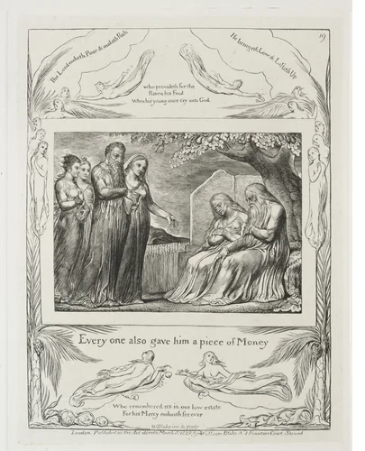 The Book of Job: Pl. 19, Every one also gave him a piece of money by William Blake, print, 1825
