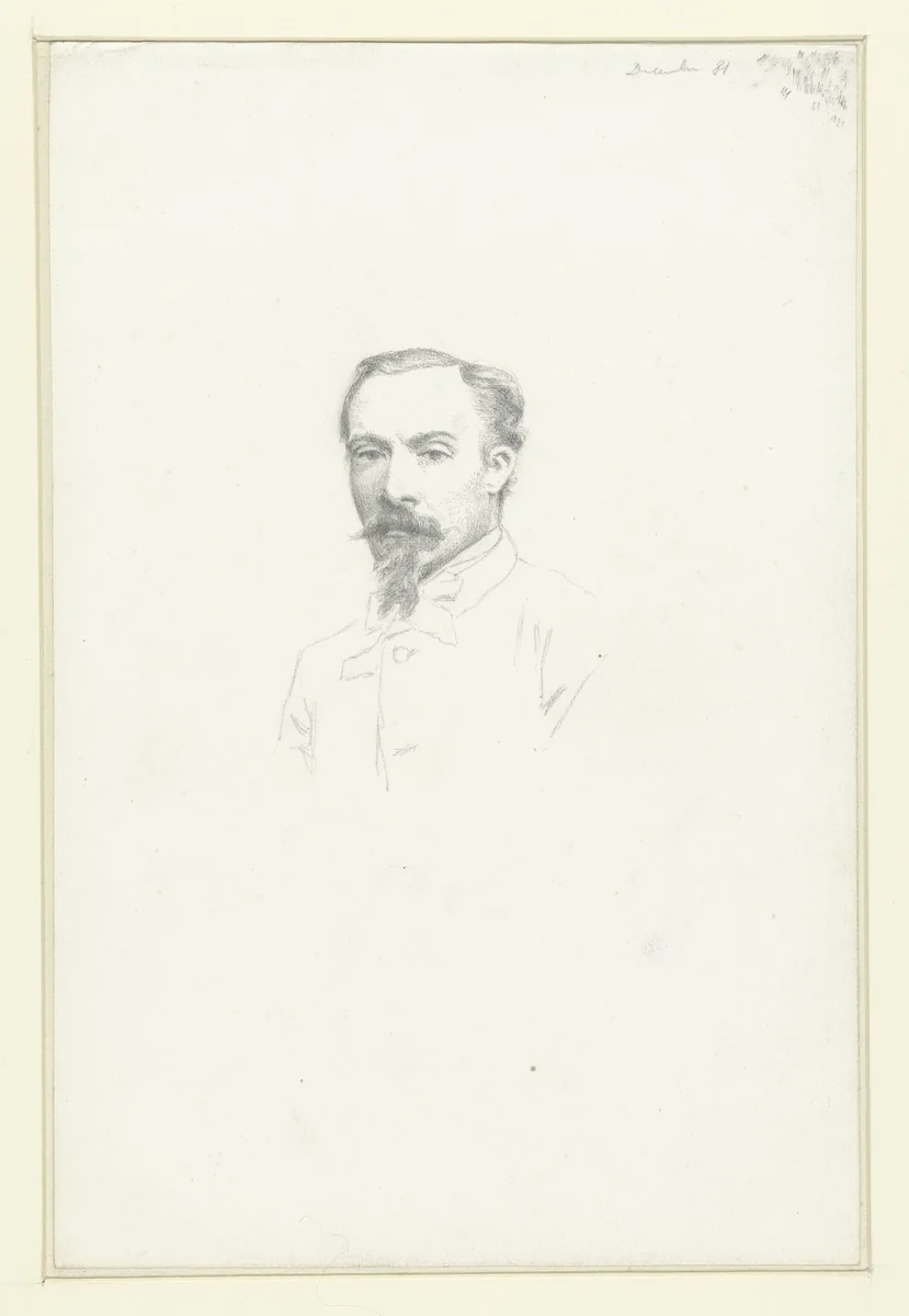 Portret van een heer met baard en snor, aanziend borstbeeld by anonymous, drawing, 1881