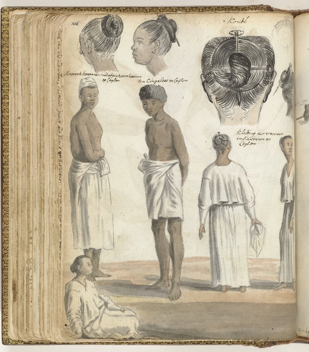 Haardracht, volkstypen op Ceylon by Jan Brandes, drawing, 1785-1786