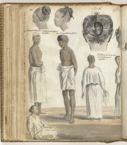 Haardracht, volkstypen op Ceylon by Jan Brandes, drawing, 1785-1786