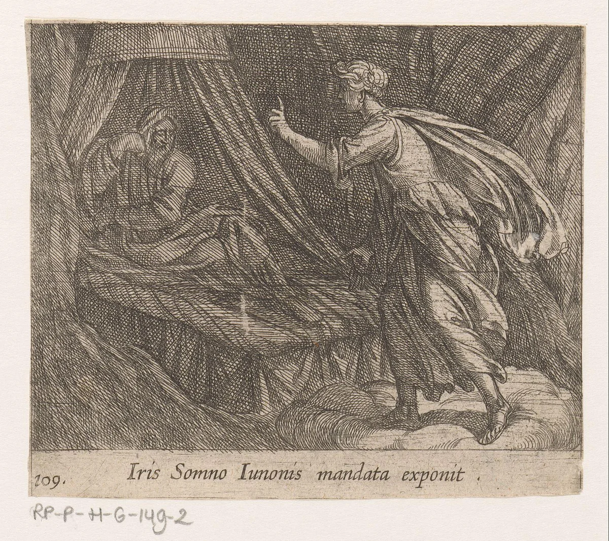Iris geeft aan Slaap de opdracht van Juno by Antonio Tempesta, print, 1606-1638