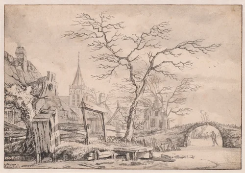 Winter Landscape with Skater by Jan van Kessel, drawing, 1662