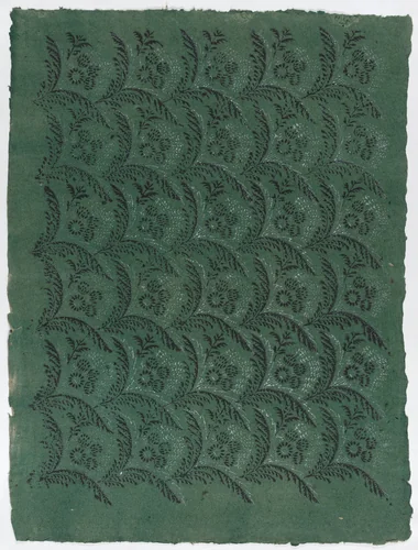 Sheet with overall pattern of leaves and flowers by anonymous, print, 1800-1900