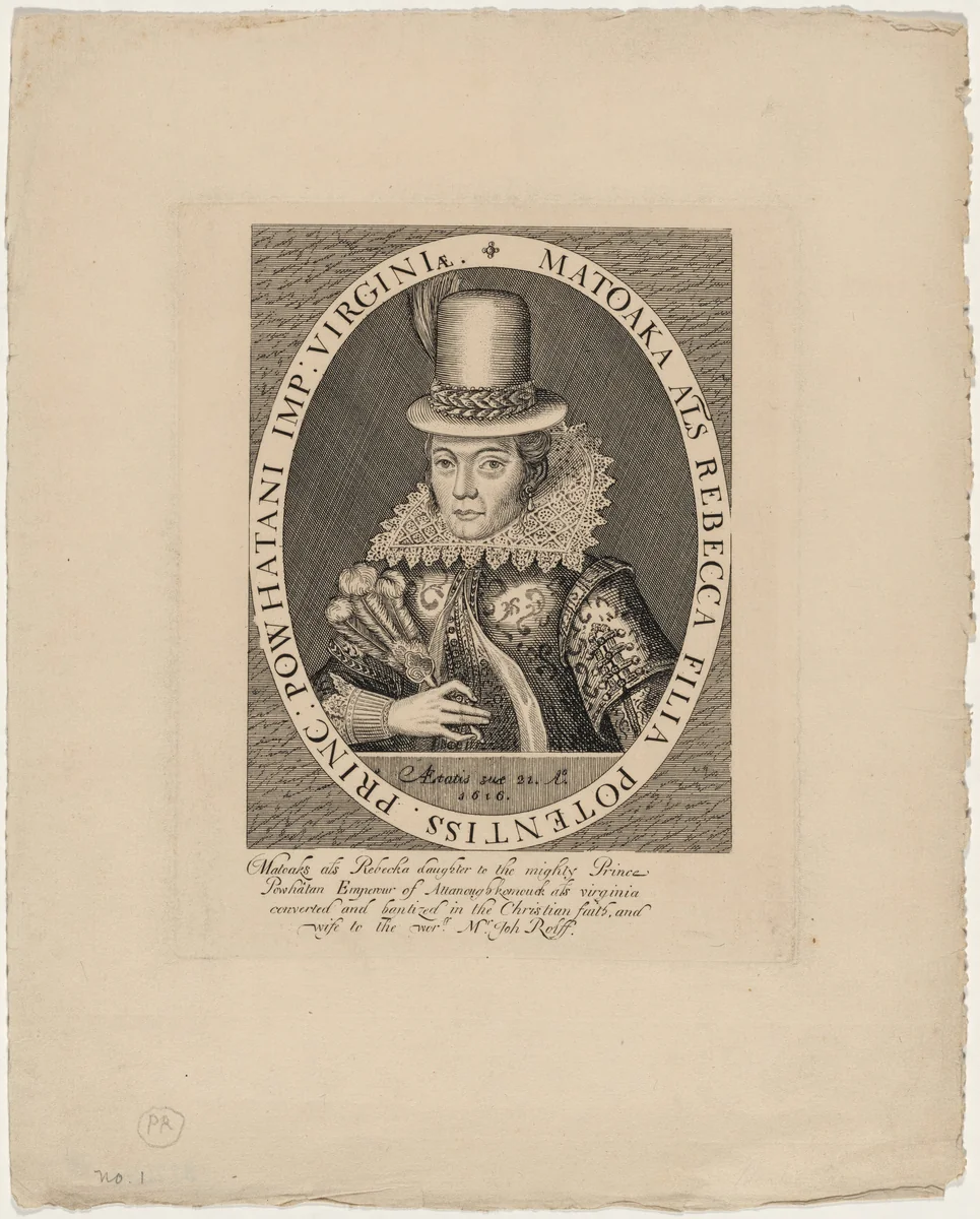 Poca Hontas, Daughter of the Emperor of Virgina by Simon van de Passe, print, 1616