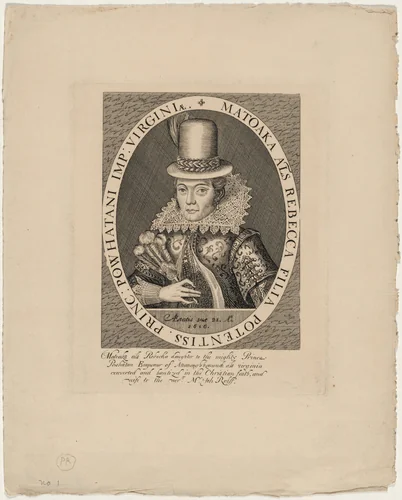 Poca Hontas, Daughter of the Emperor of Virgina by Simon van de Passe, print, 1616