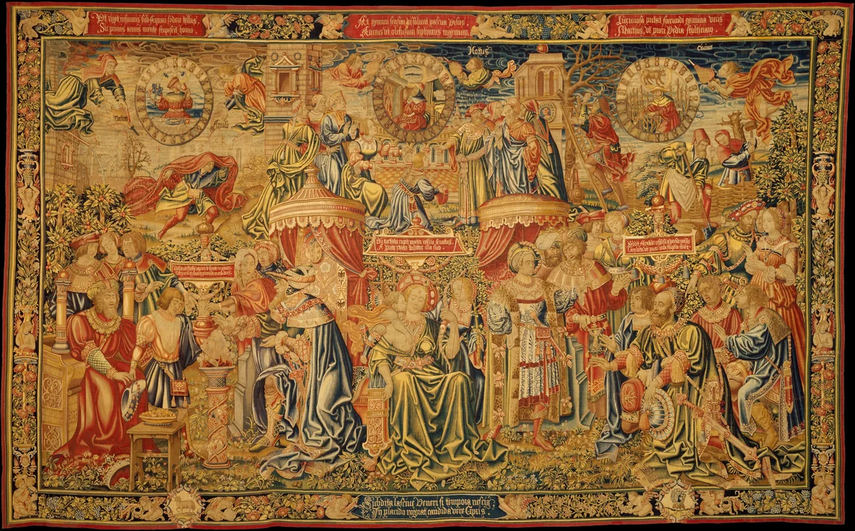The Twelve Ages of a Man: The First Three Ages (Birth-18), or Spring by Bernard van Orley, textile, 1510-1520