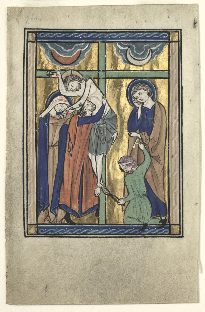 Miniature Excised from the "Potocki Psalter": The Deposition by Master of the Potocki Workshop, manuscript, 1240-1250