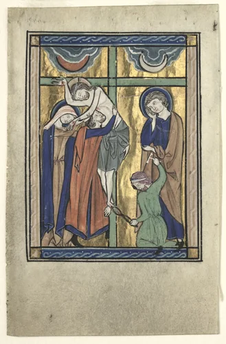 Miniature Excised from the "Potocki Psalter": The Deposition by Master of the Potocki Workshop, manuscript, 1240-1250
