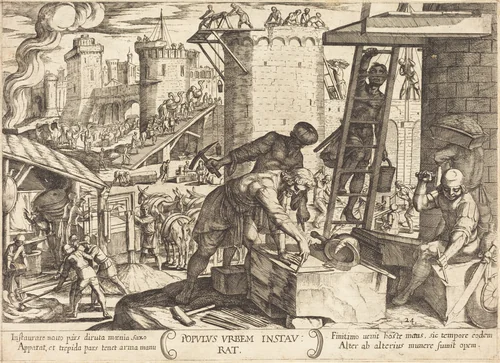 The Israelites Rebuilding the Walls of Jerusalem by Antonio Tempesta, print, 1613