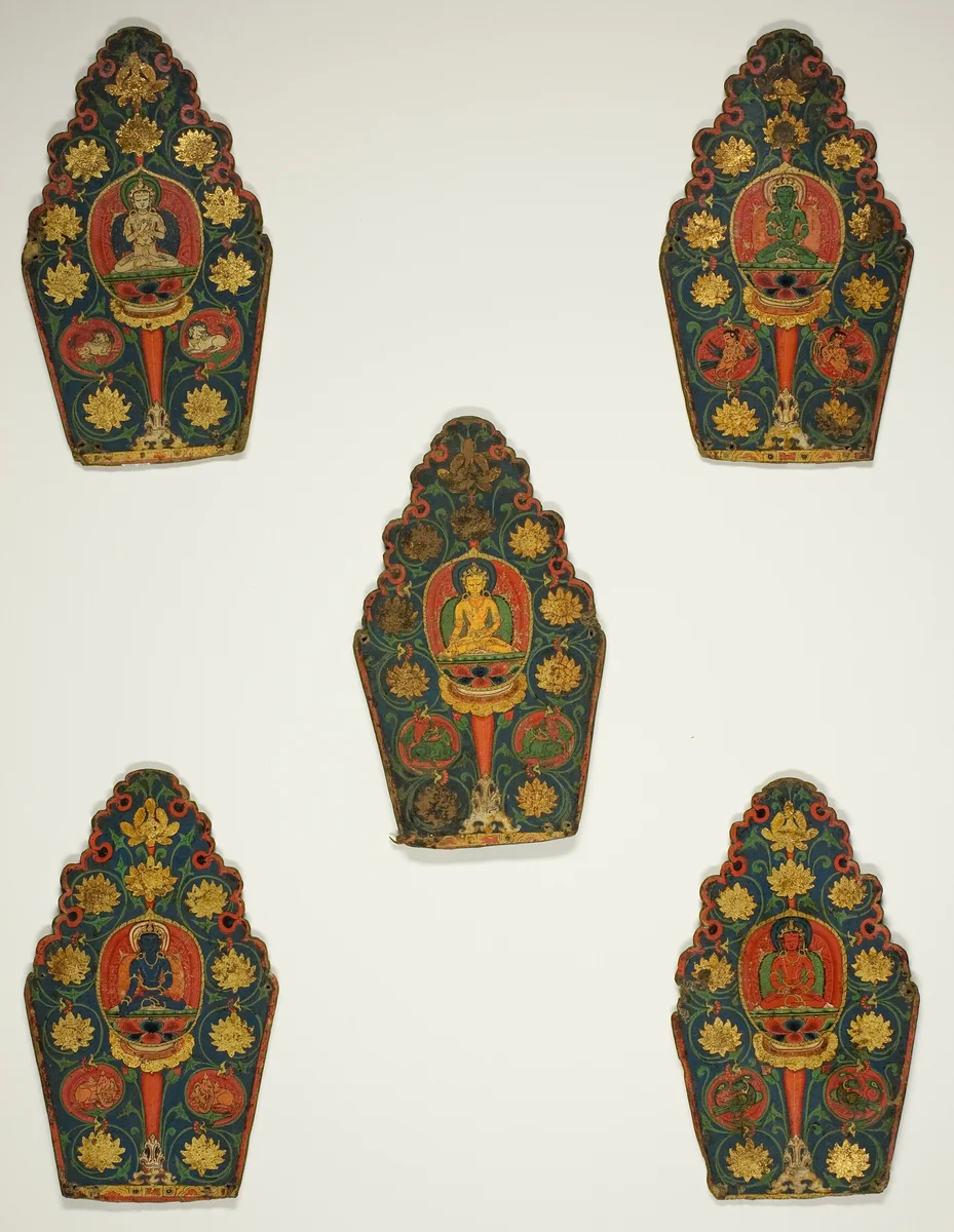 Five Panels of a Vajrasattva Crown with Transcendental Buddhas by Tibet, other, 1399-1499