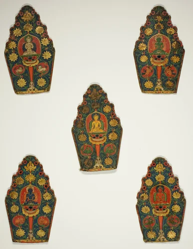 Five Panels of a Vajrasattva Crown with Transcendental Buddhas by Tibet, other, 1399-1499