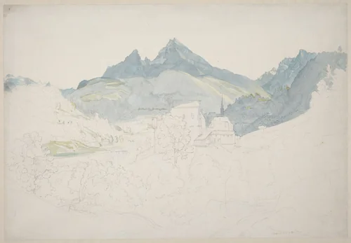 Berchtesgaden with the Watzmann Peak in the Distance by Ernst Fries, drawing, 1822