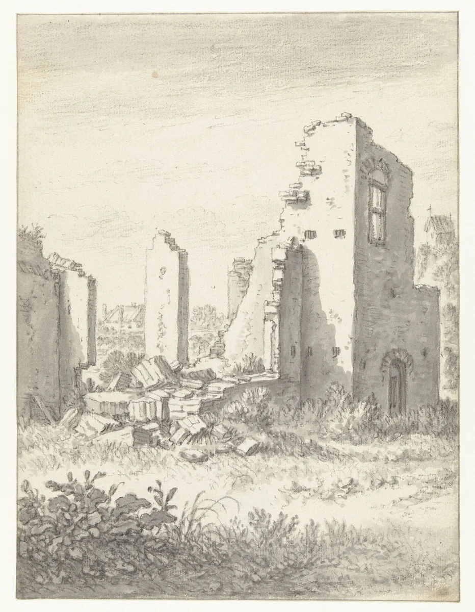 Ruïnes van een huis in Abstede bij Utrecht by Herman Saftleven, drawing, 1674